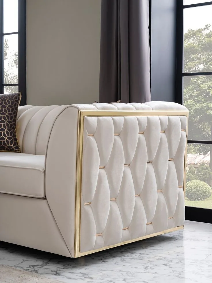 Ivory & Brass Chesterfield Sofa