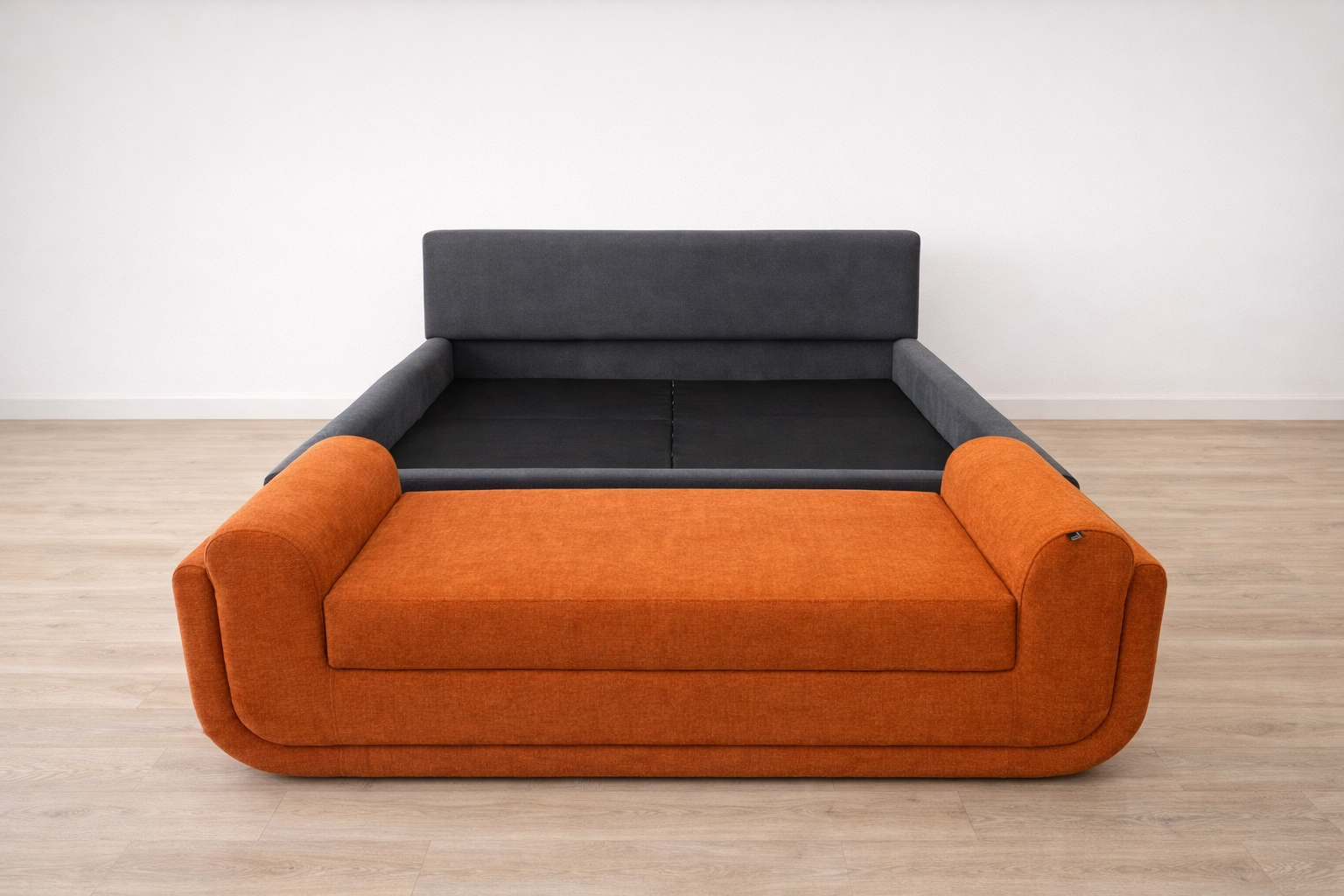 Modern Rust Bedframe with Ottoman